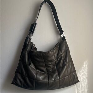 All Saints Dark Gray Leather Quilted Shoulder Bag